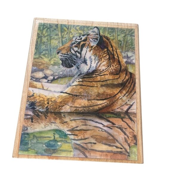 Tiger "Still as Water" Rubber Stamp Wooden Cottage Garden - Picture 1 of 3